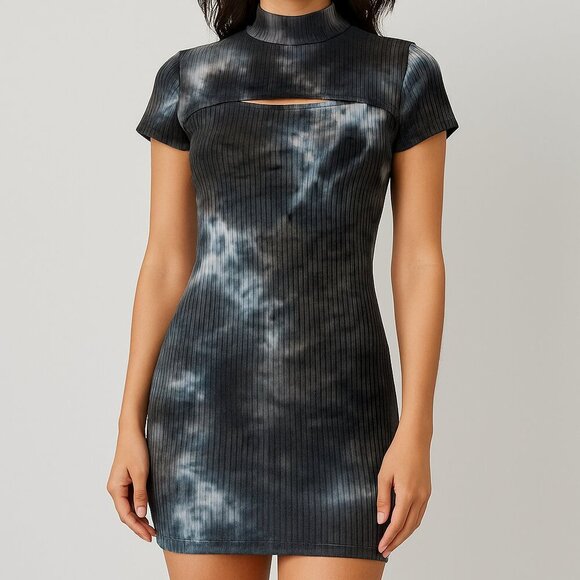 Streetwear Society | Tie-Dye Mini Dress | Size Small | Gray/Black/White - Picture 1 of 16